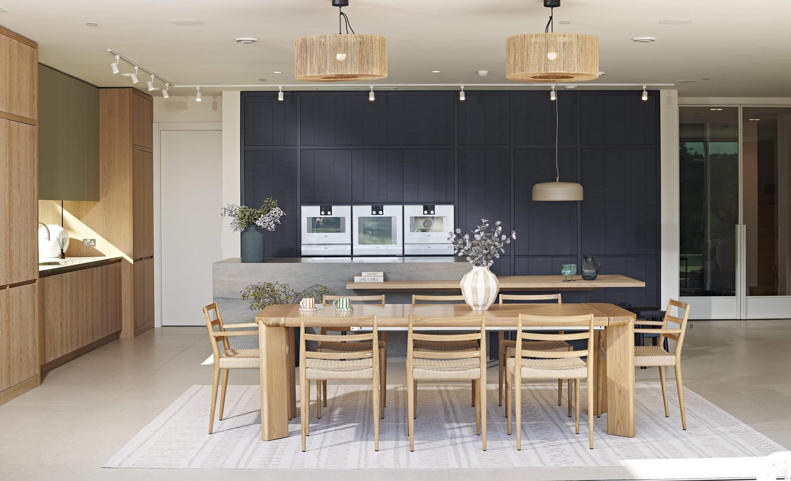 view of the back wall of the Hidden Lake kitchen with the island in front